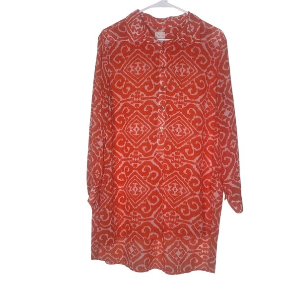 Chicos Size 2 Tunic Top Womens L Semi-Sheer 3/4 Button Pullover High Low Blouse - Picture 1 of 10
